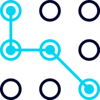 Icon neun Punkte mit blauer Linie verbunden
